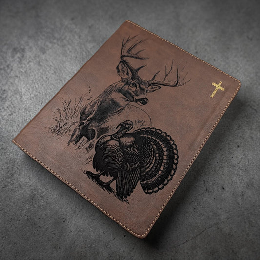 Personalized NIV Journal Bible: Engraved Buck Deer and Turkey, Lined Wide Margins
