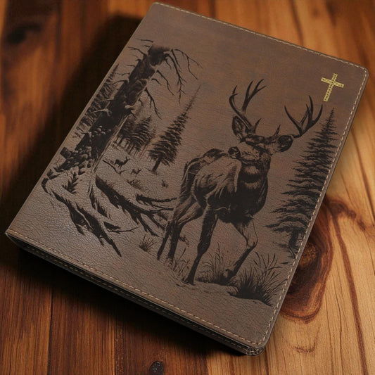 Personalized NIV Journal Bible: Engraved Buck Deer and Nature Scene, Lined Wide Margins