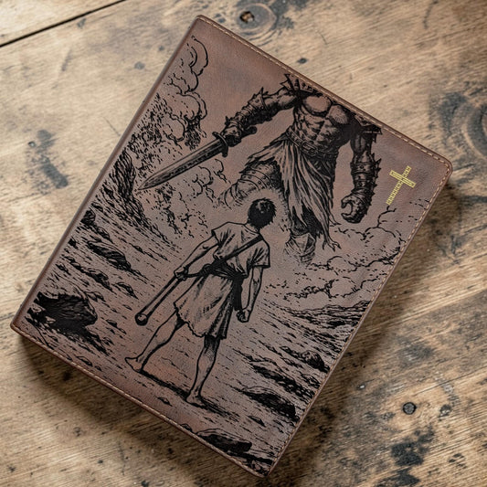 Personalized NIV Journal Bible: Engraved David and Goliath, Custom Name, Lined Wide Margins