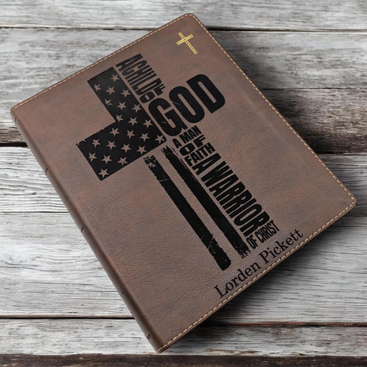 Personalized NIV Journal Bible: Engraved Warrior of God Cross, Lined Wide Margins