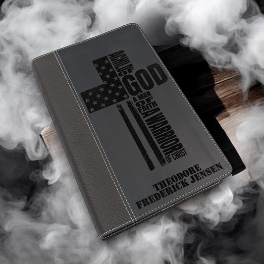 Personalized NIV Bible Large Print: Engraved Warrior of God Cross, Black Leatherlike