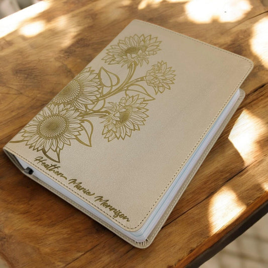 Personalized CSB She Reads Truth Bible: Engraved Sunflower Design, Wide Margins, Champagne Leatherlike
