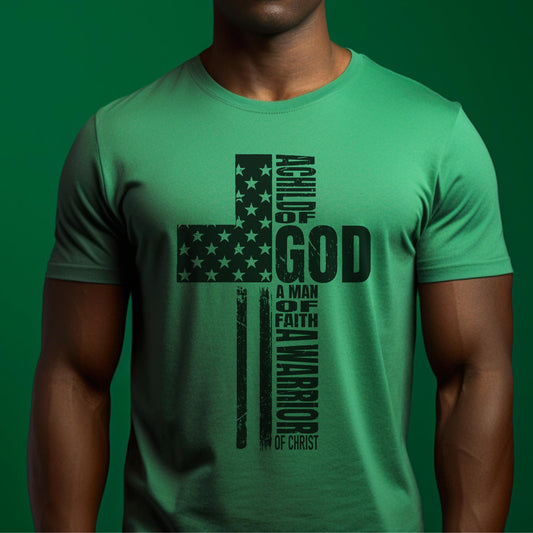 Child of God Warrior T-Shirt: Christian Flag Cross Design