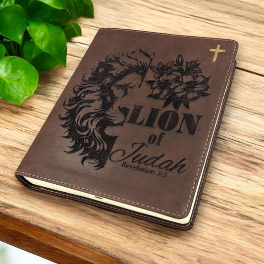 Personalized NIV Journal Bible: Engraved Lion of Judah and Lily Design, Lined Wide Margins