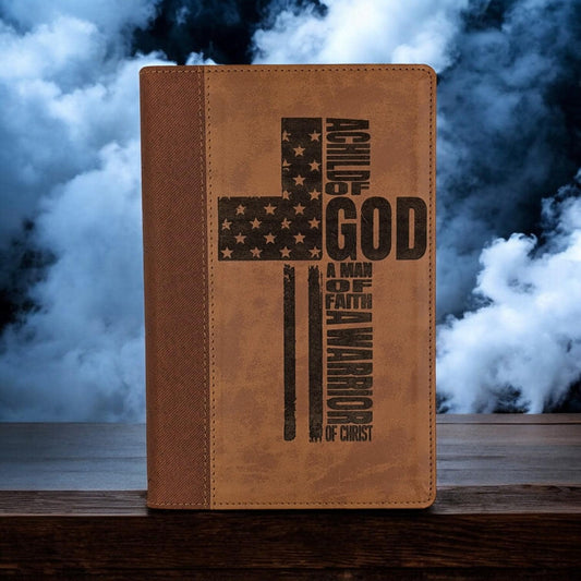 Personalized NIV Bible Large Print: Engraved Warrior of God Cross, Brown Leatherlike