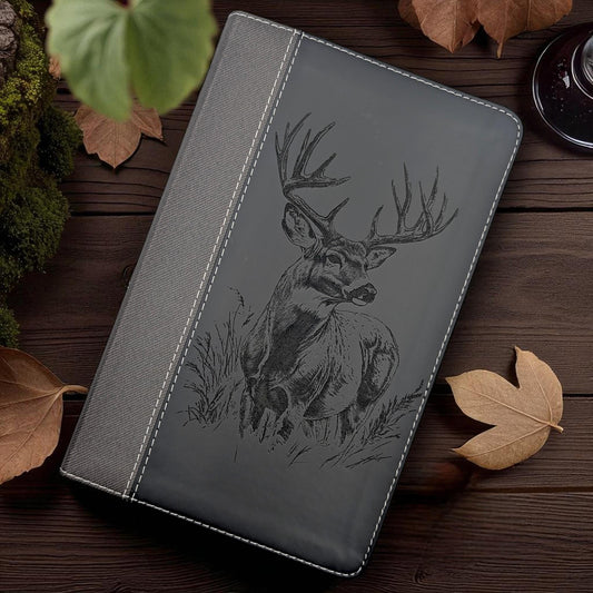 Personalized NIV Bible Large Print: Engraved Buck Deer, Black Leatherlike