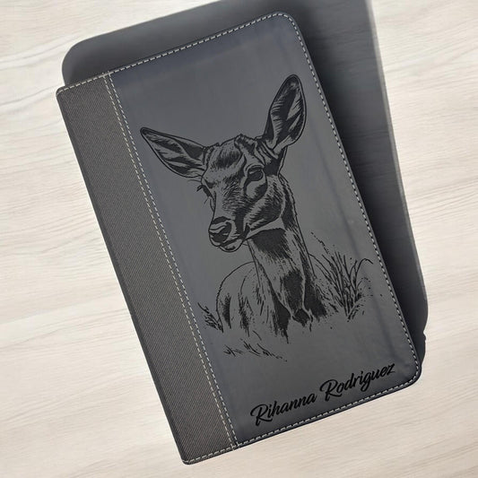 Personalized NIV Bible Large Print: Engraved Doe Deer, Black Leatherlike, Optional Thumb Index