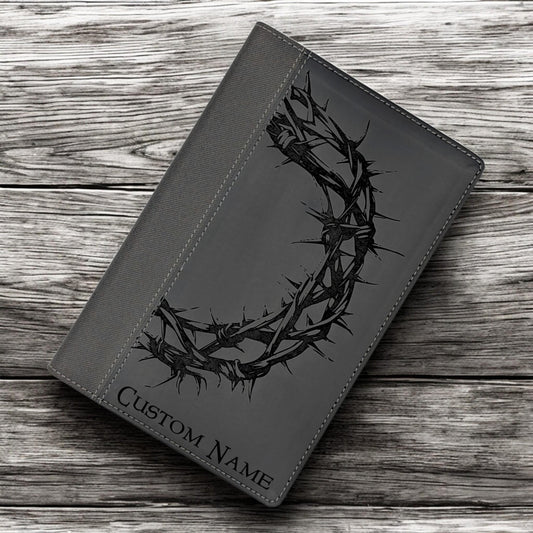 Personalized NIV Bible Large Print: Engraved Crown of Thorns, Black Leatherlike