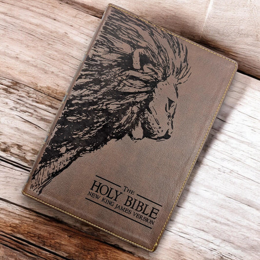 Personalized NKJV Bible with References: Engraved Lion, Wide Margins