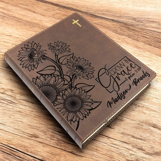 Personalized NIV Journal Bible for Women: Sunflower & Grow in Grace Engraving, Lined Wide Margins