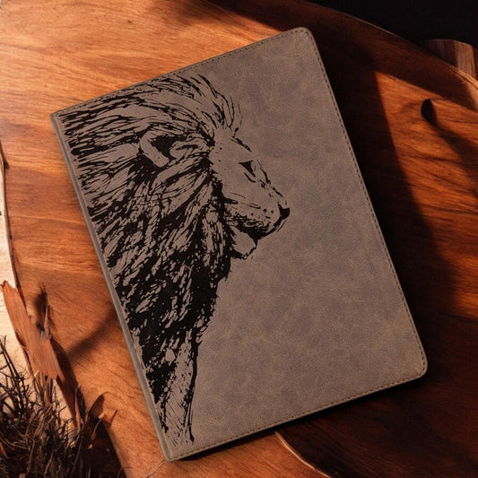 Personalized KJV Bible: Engraved Lion, Wide Margin, Brown Leatherlike