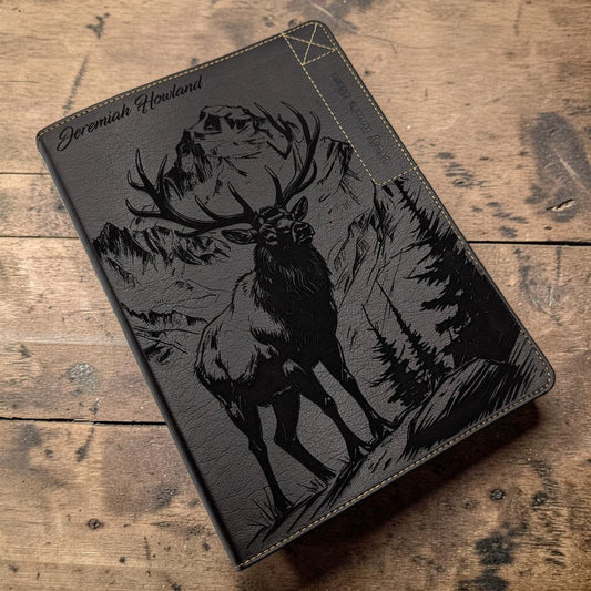 Personalized Every Man's Large Print NIV Bible: Engraved Elk & Mountains, Brown Leatherlike