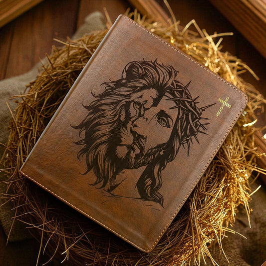 Personalized NIV Journal Bible: Engraved Lion and Jesus, Lined Wide Margins