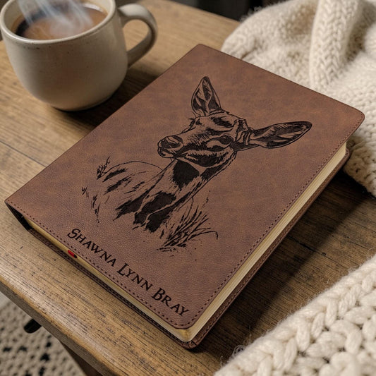 Personalized King James Bible KJV: Engraved Doe Deer, Wide Margins, Brown Leatherlike