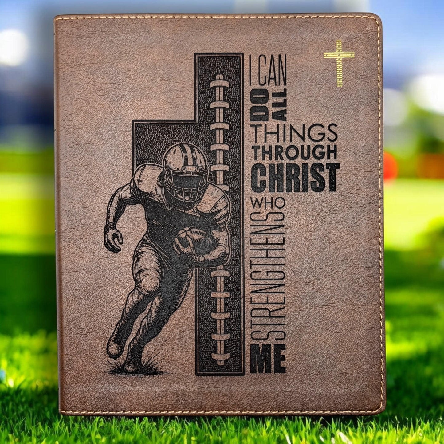 Personalized NIV Journal Bible: Football Cross Engraving, Lined Wide Margins
