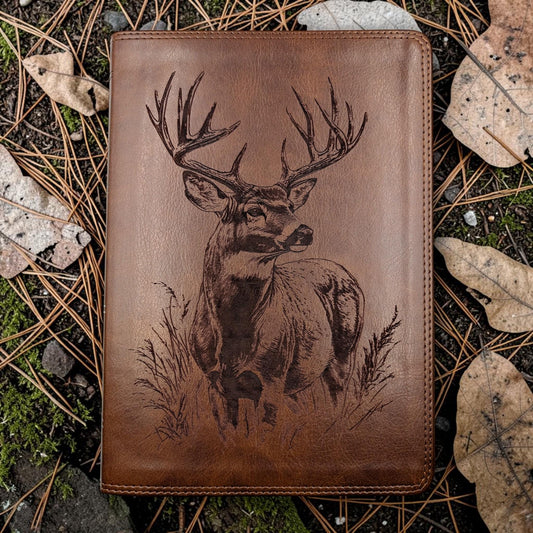Personalized ESV Bible Giant Print: Engraved Buck Deer, Deep Brown Leatherlike