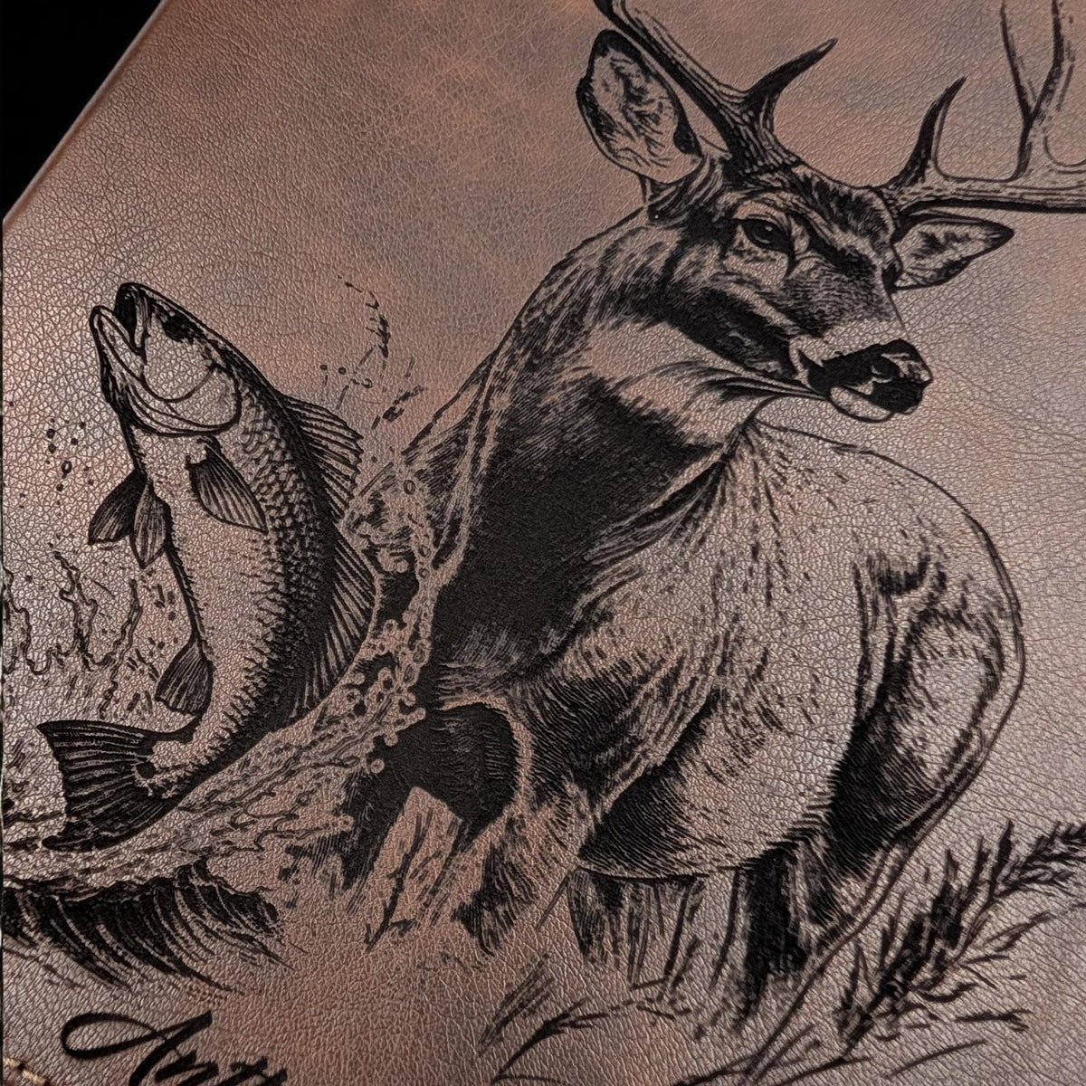 Personalized NIV Journal Bible: Engraved Buck Deer a Red Drum Fish, Lined Wide Margins