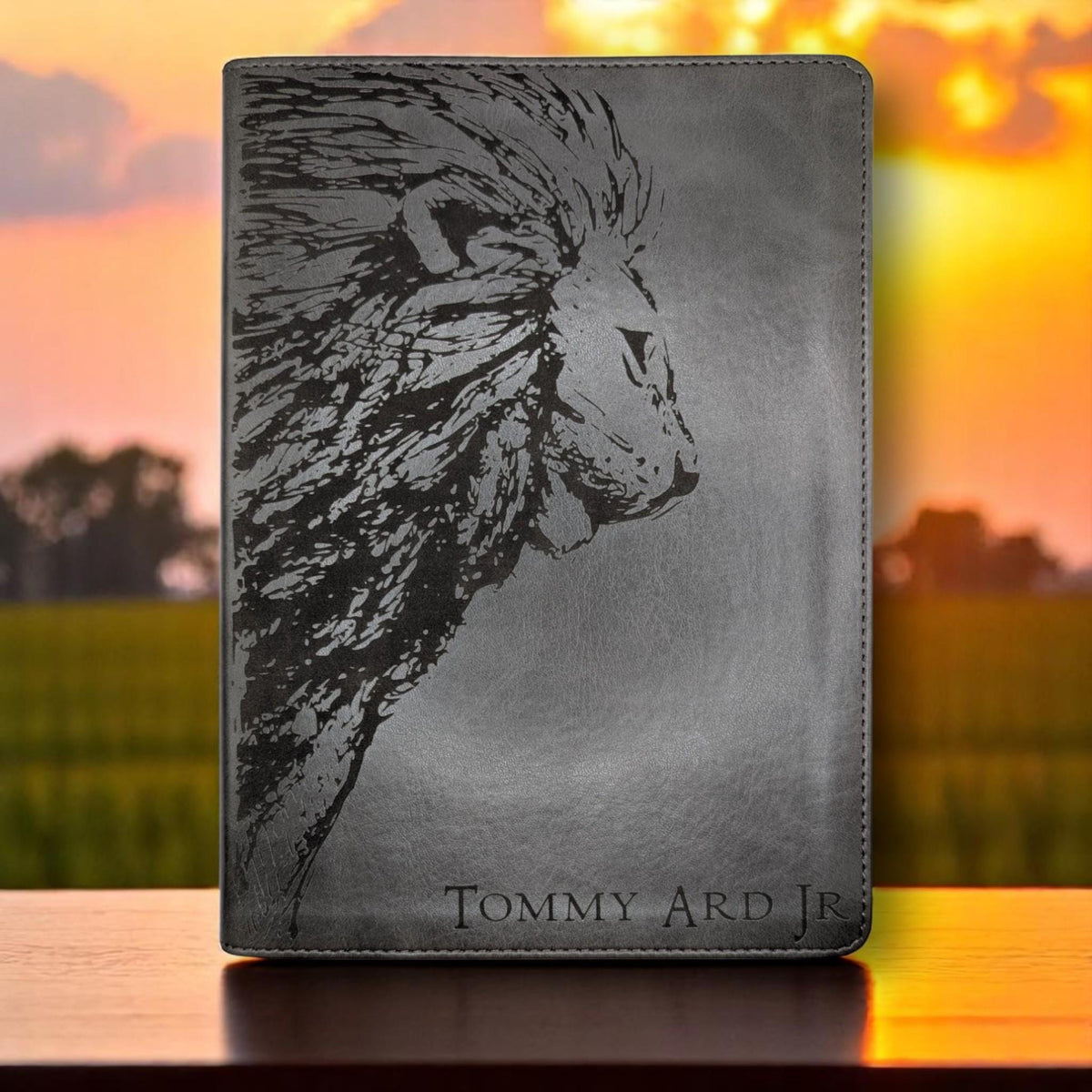 Personalized CSB He Reads Truth Bible: Engraved Lion & Crown, Gray Leatherlike, Wide Margin