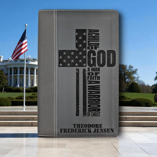 Personalized NIV Bible Large Print: Engraved Warrior of God Cross, Black Leatherlike
