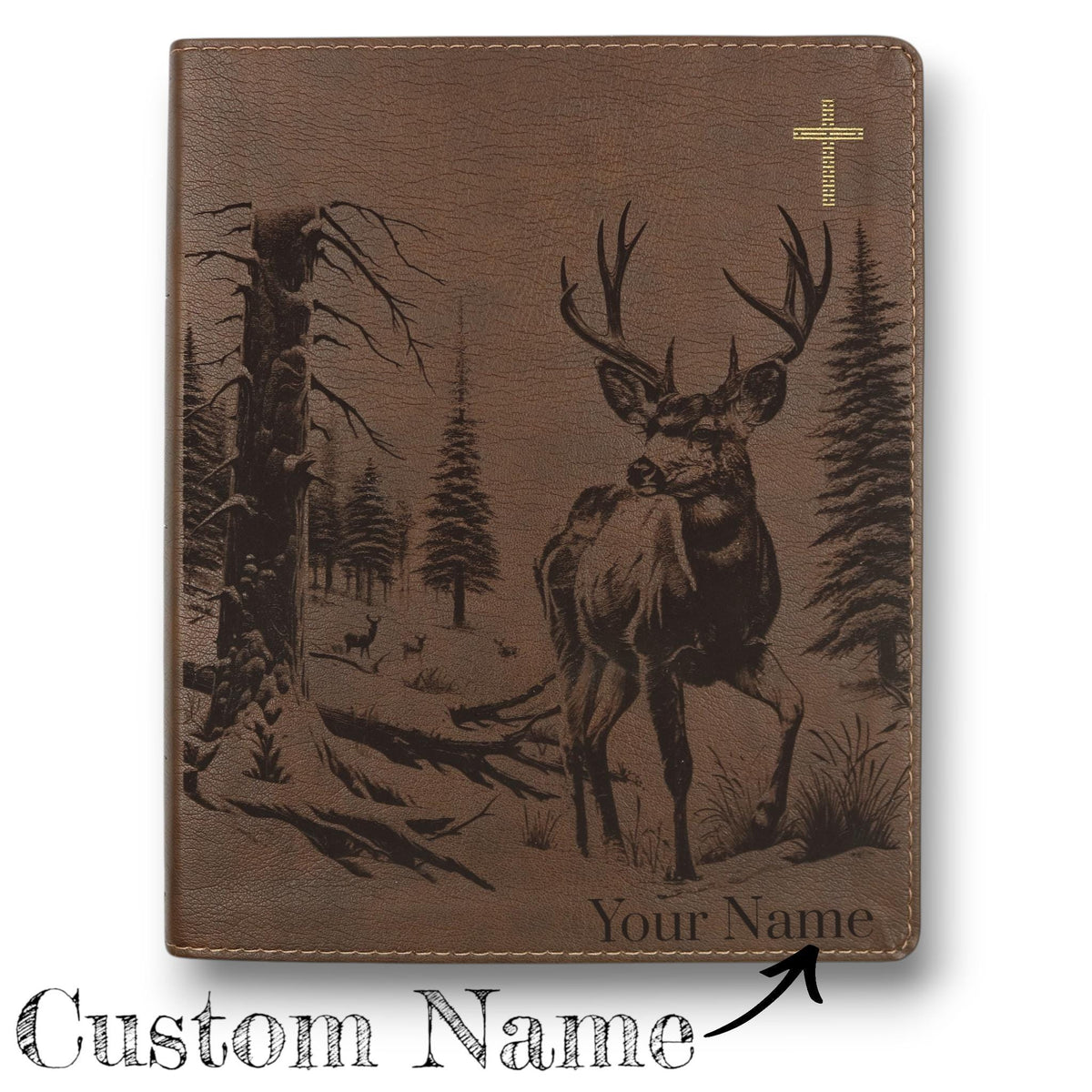 Personalized NIV Journal Bible: Engraved Buck Deer and Nature Scene, Lined Wide Margins