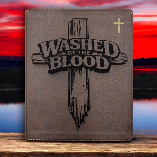 Personalized NIV Journal Bible: Engraved Washed By The Blood Cross Design, Lined Wide Margins