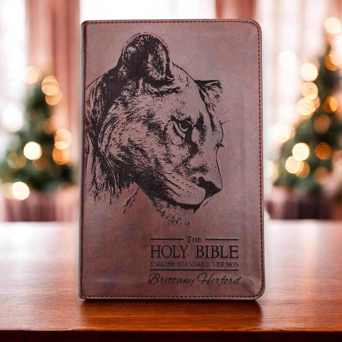 Personalized ESV Bible Large Print: Engraved Lioness and Holy Bible