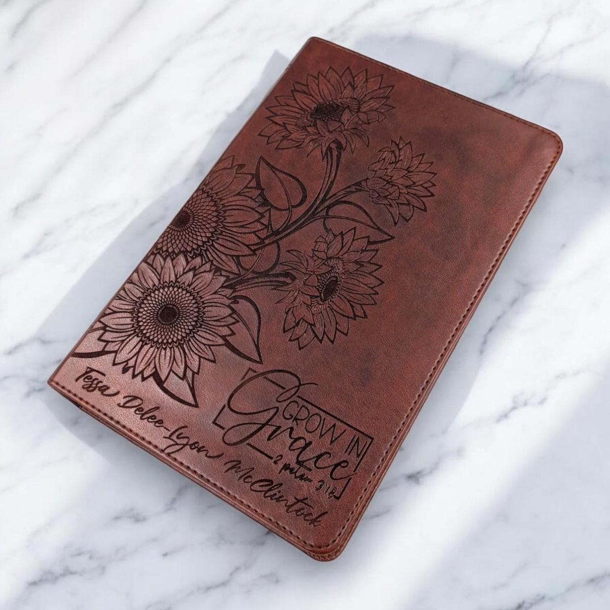 Personalized ESV Bible Large Print for Women: Engraved Sunflower and Grow in Grace Verse