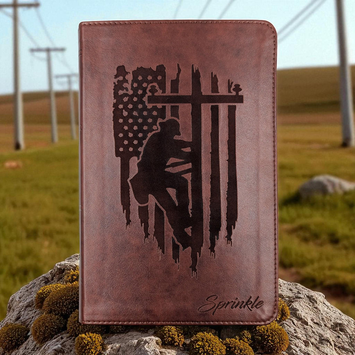 Personalized ESV Bible Large Print: Engraved Lineman, Cross and Custom Name