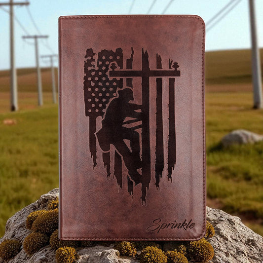 Personalized ESV Bible Large Print: Engraved Lineman, Cross and Custom Name