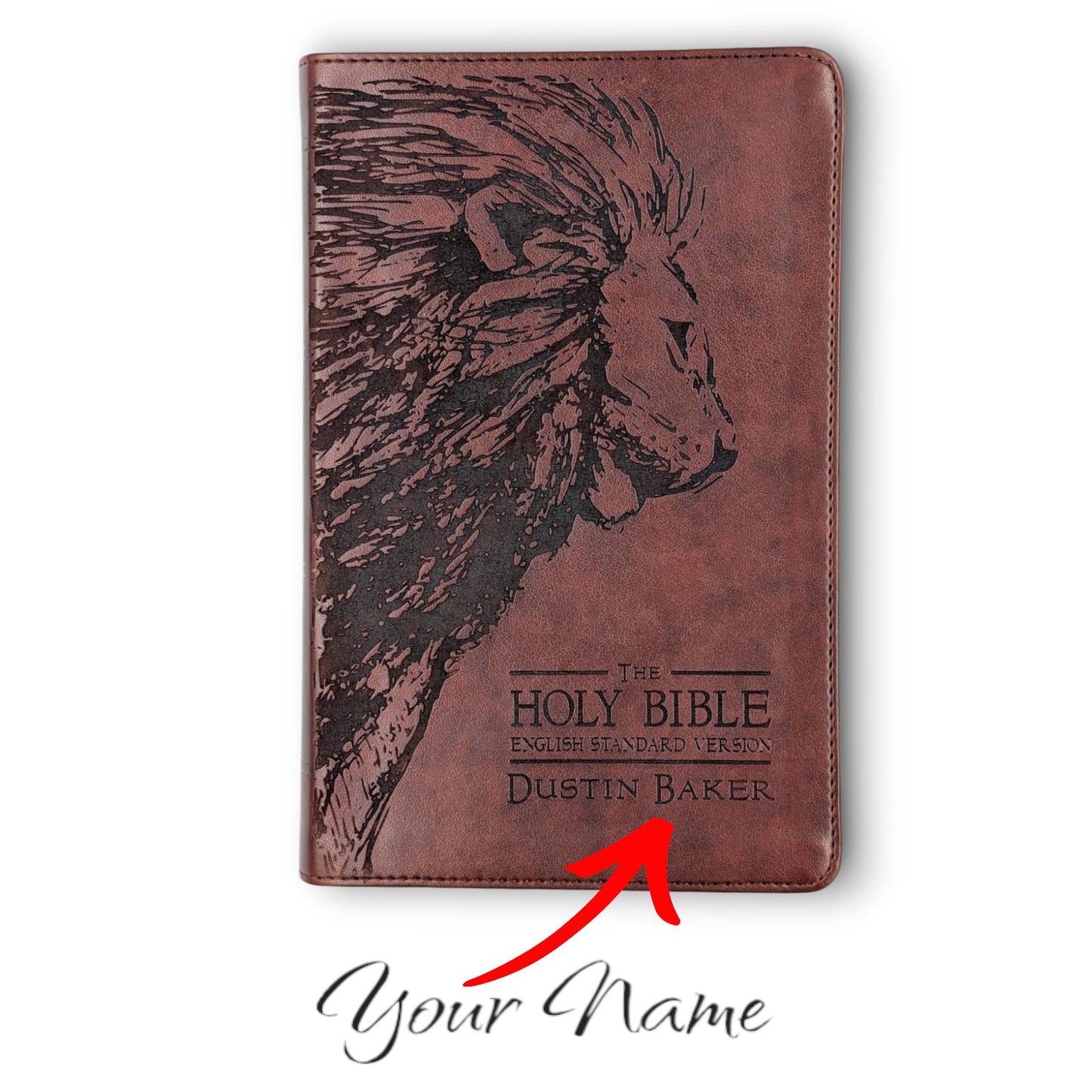Personalized ESV Bible Large Print: Engraved Lion, Custom Name, Red Letter