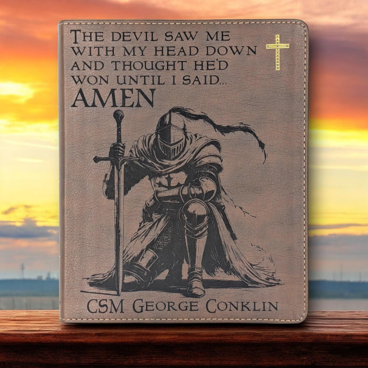 Personalized NIV Journal Bible: Engraved Kneeling Warrior, Lined Wide Margins