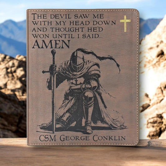 Personalized NIV Journal Bible: Engraved Kneeling Warrior, Lined Wide Margins