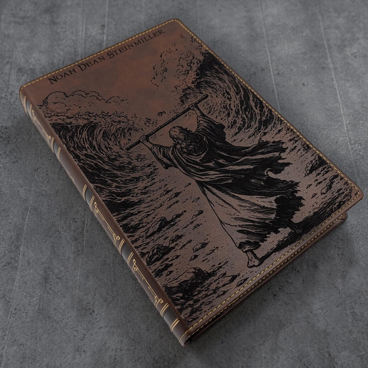 Personalized NKJV Bible with References: Engraved Moses & Parting of Red Sea, Wide Margins