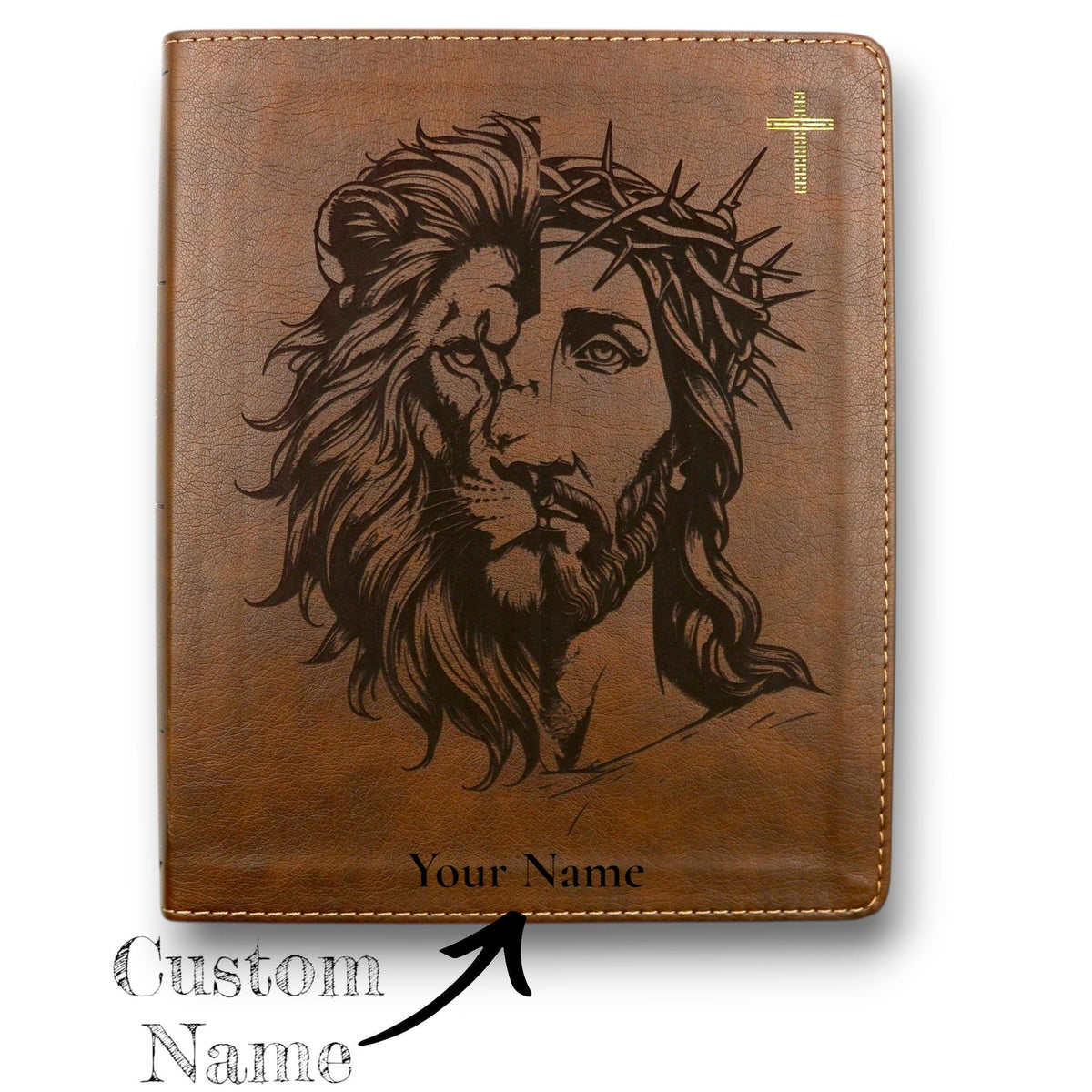 Personalized NIV Journal Bible: Engraved Lion and Jesus, Lined Wide Margins