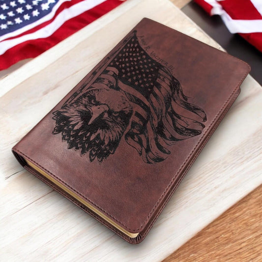 Personalized ESV Bible Large Print: Engraved American Flag and Eagle