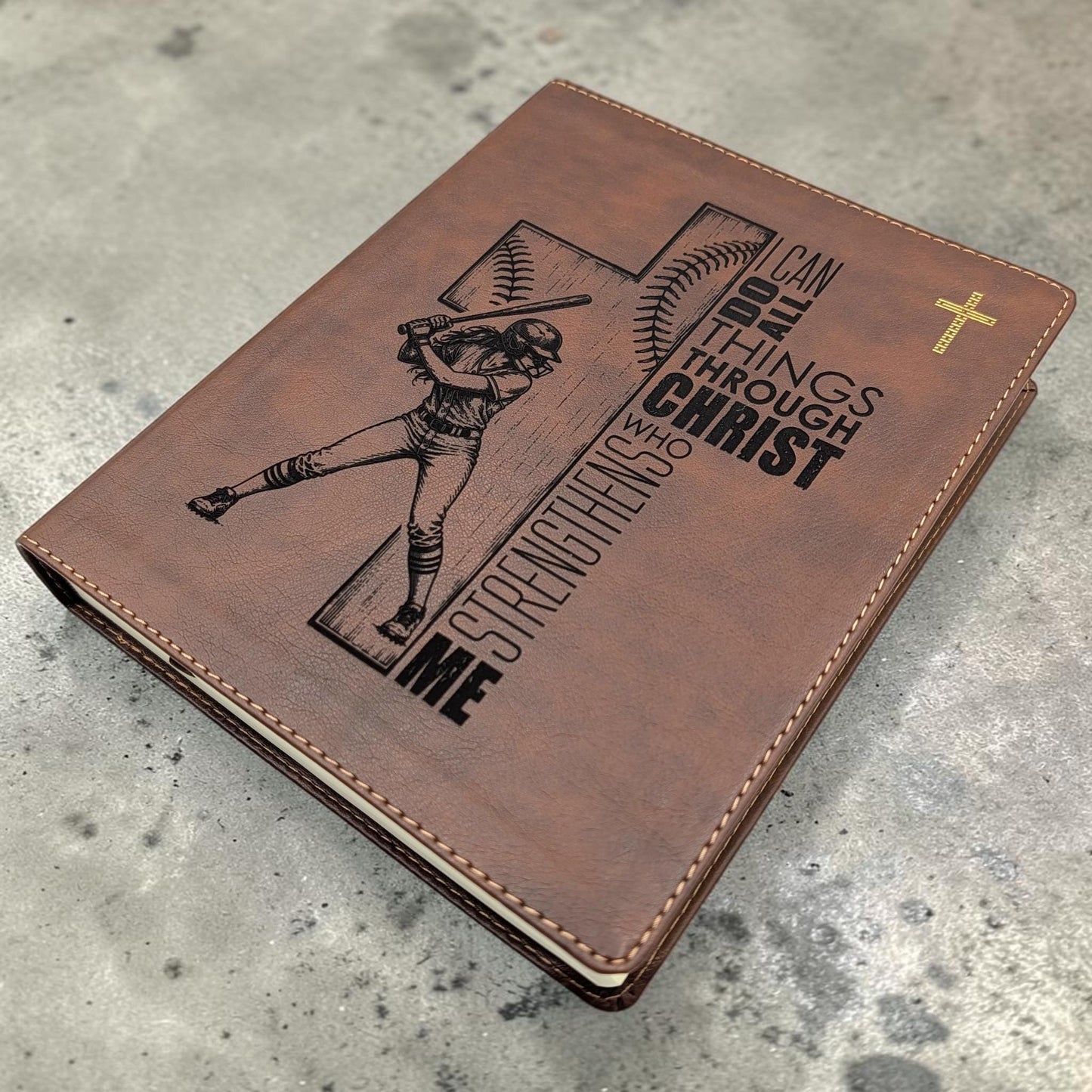 Personalized NIV Journal Bible: Softball Cross Engraving, Lined Wide Margins