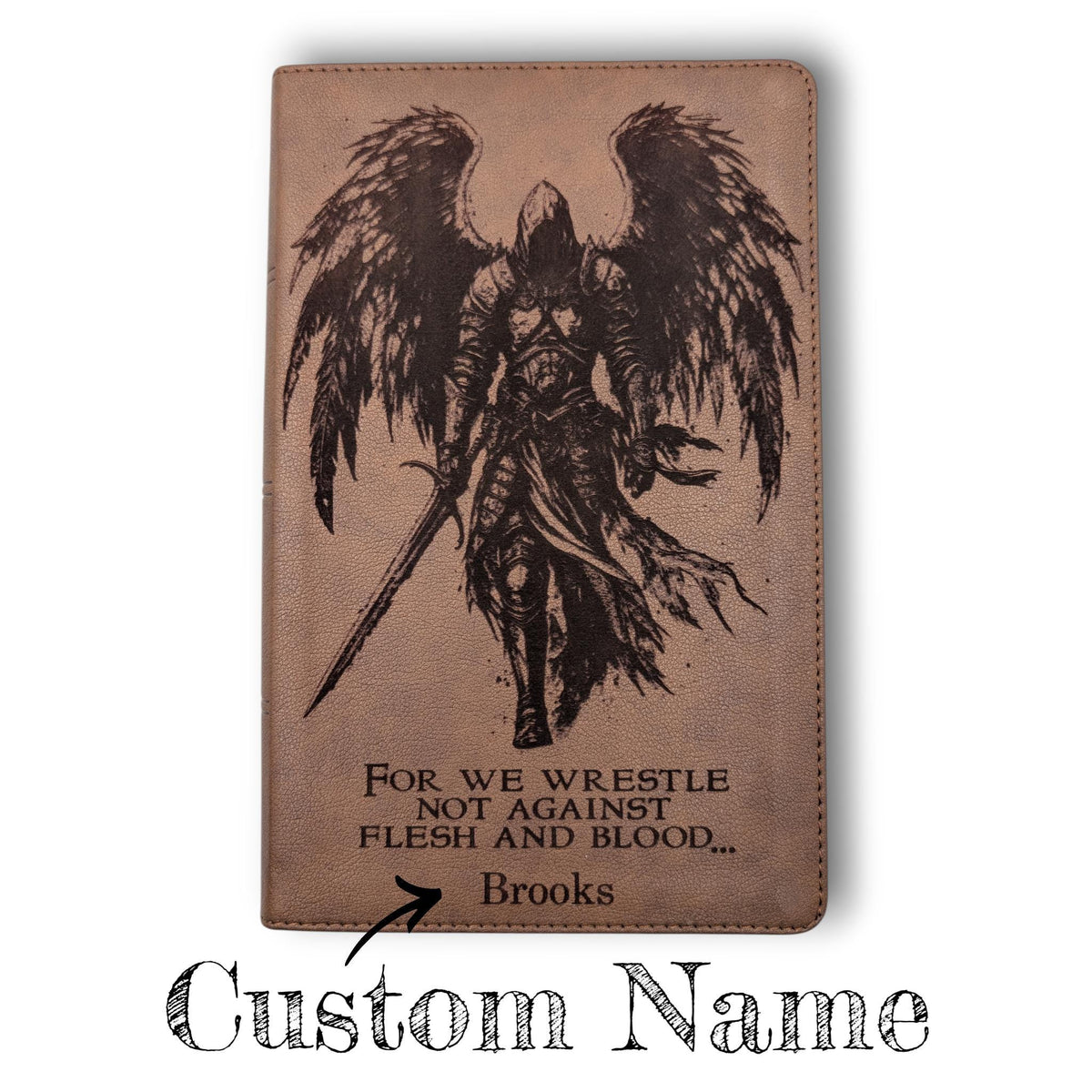 Personalized KJV Bible Personal Size: Engraved Michael the Archangel, Brown Leatherlike