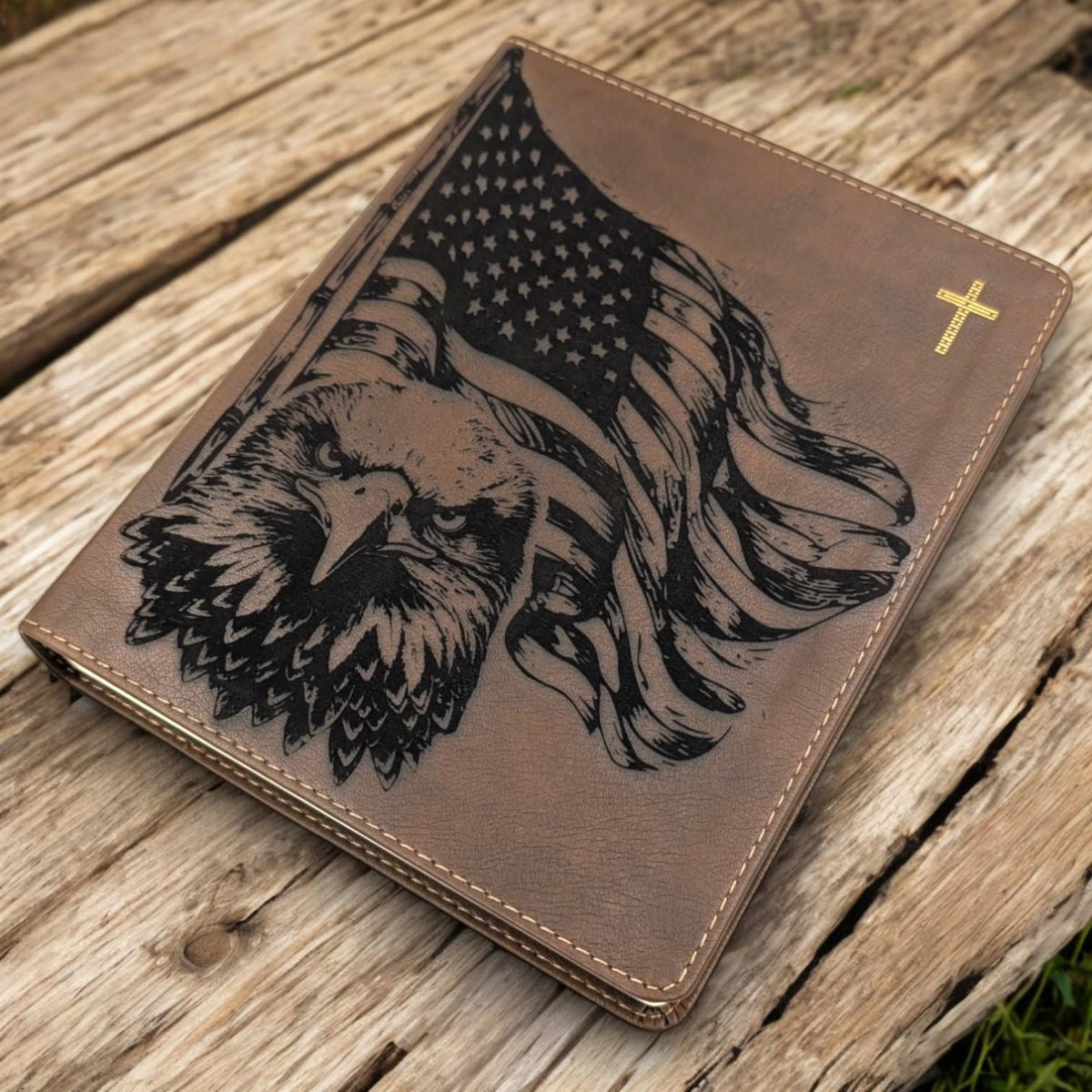 Personalized NIV Journal Bible: Engraved Eagle and American Flag, Lined Wide Margins