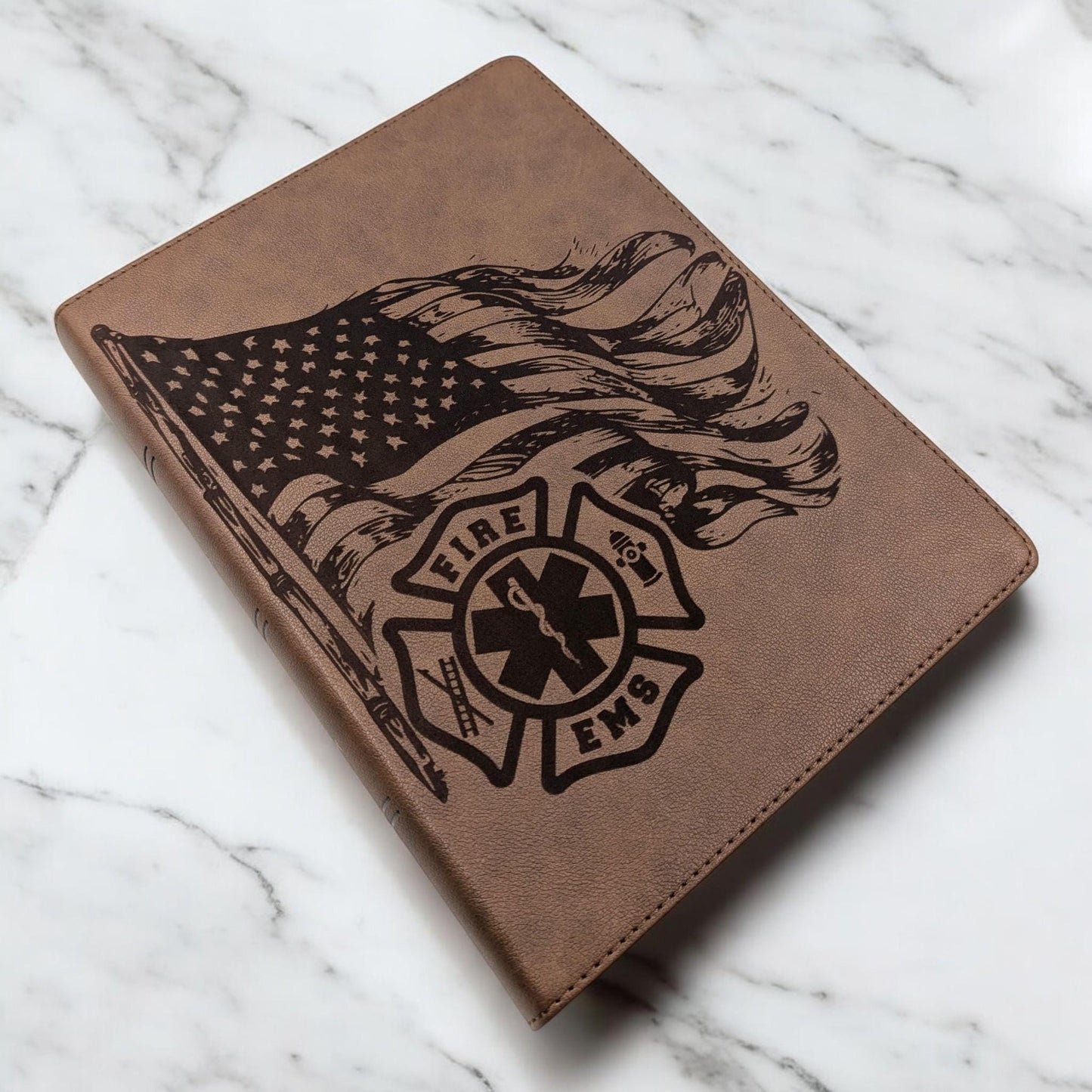 Personalized KJV Bible: Engraved EMS Firefighter, Wide Margin, Brown