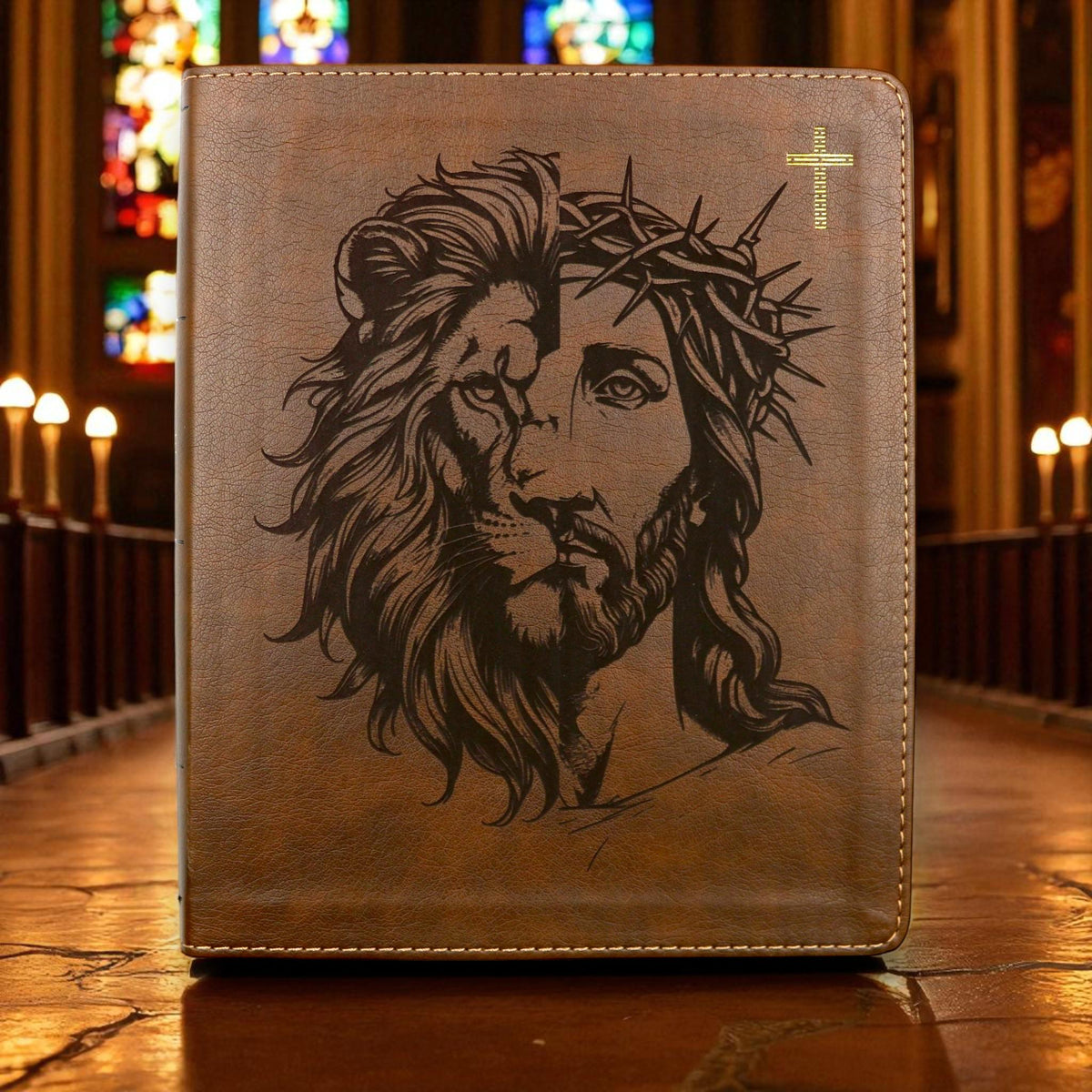 Personalized NIV Journal Bible: Engraved Lion and Jesus, Lined Wide Margins