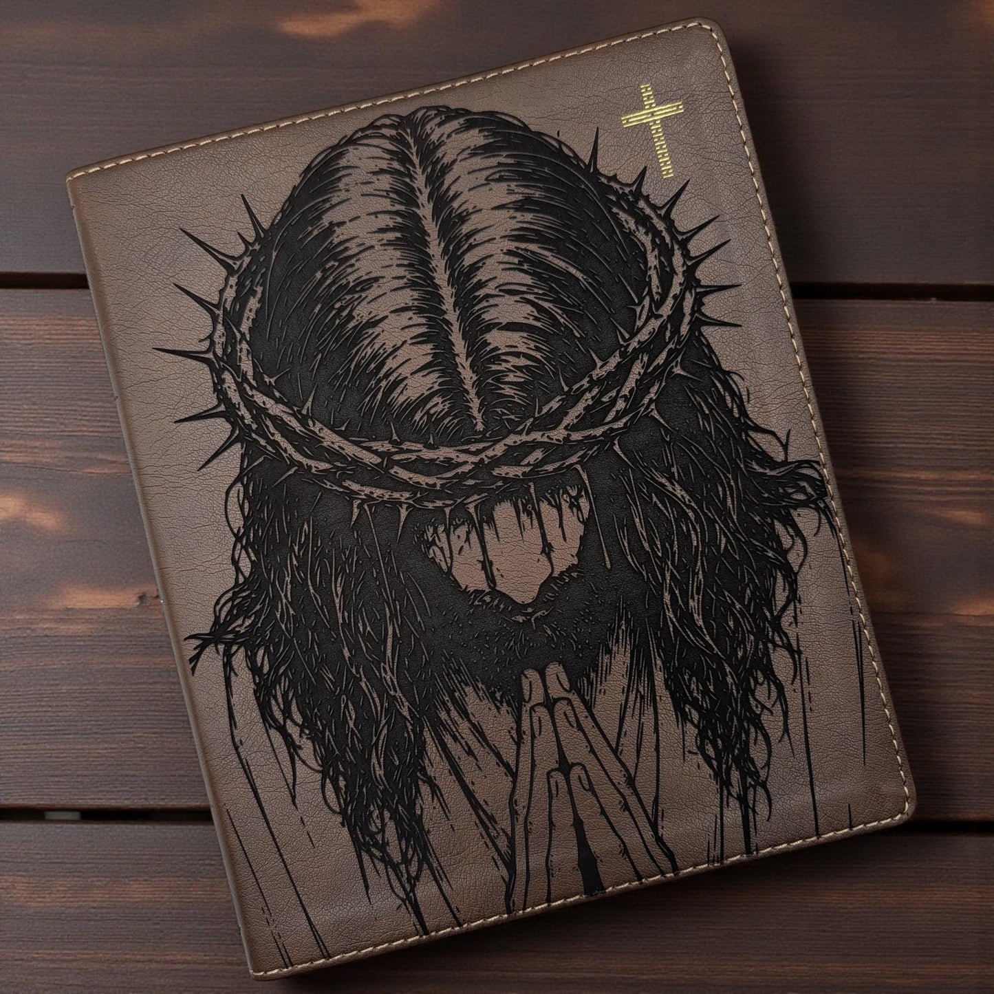 Personalized NIV Journal Bible: Engraved Praying Jesus with Crown of Thorns, Lined Wide Margins
