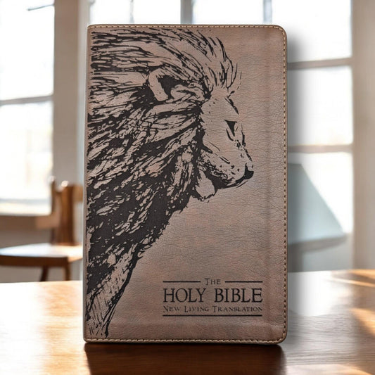 Personalized NLT Thinline Reference Bible: Engraved Lion, Rustic Brown Leatherlike