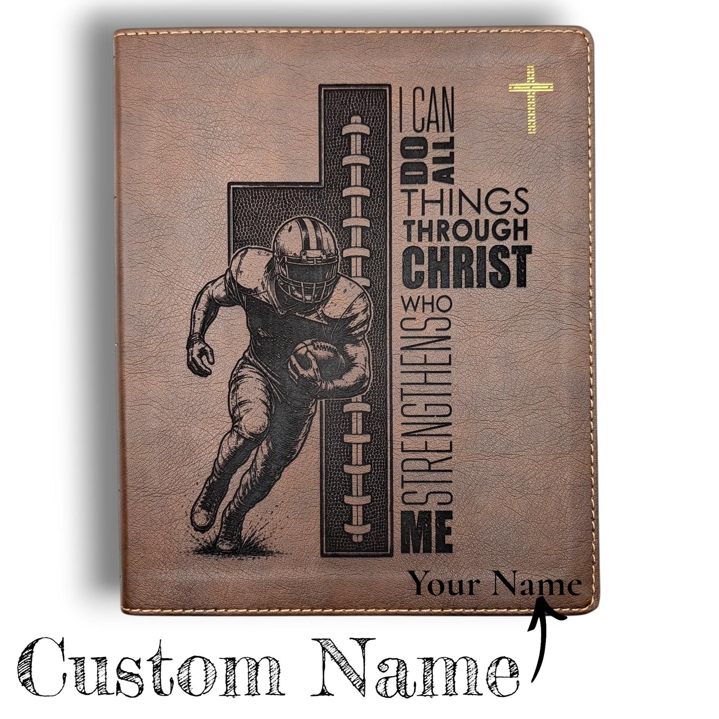 Personalized NIV Journal Bible: Football Cross Engraving, Lined Wide Margins