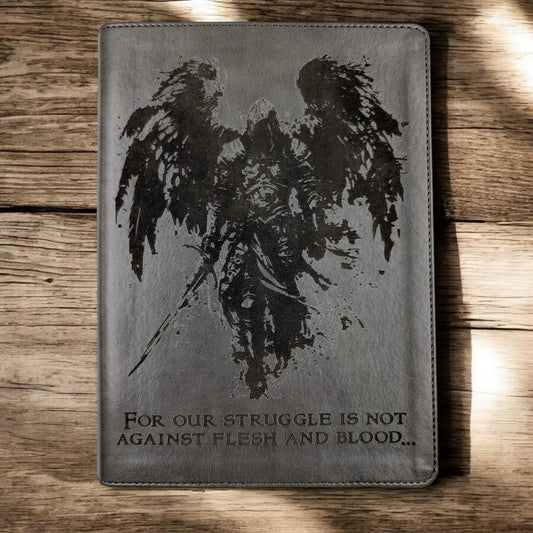 Personalized CSB He Reads Truth Bible: Engraved Michael the Archangel, Gray Leatherlike, Wide Margin