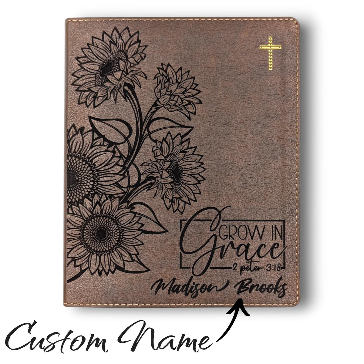 Personalized NIV Journal Bible for Women: Sunflower & Grow in Grace Engraving, Lined Wide Margins