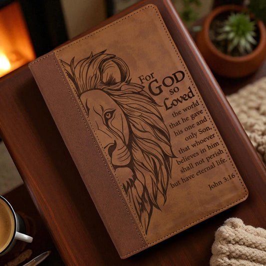 Personalized NIV Bible Large Print: Engraved Lion and John 3-16 Verse, Brown Leatherlike