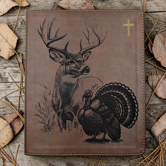 Personalized NIV Journal Bible: Engraved Buck Deer and Turkey, Lined Wide Margins