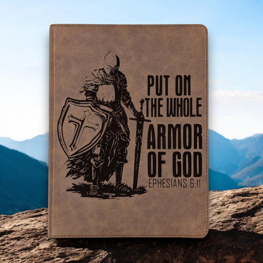 Personalized KJV Bible: Engraved Armor of God, Wide Margins, Brown Leatherlike