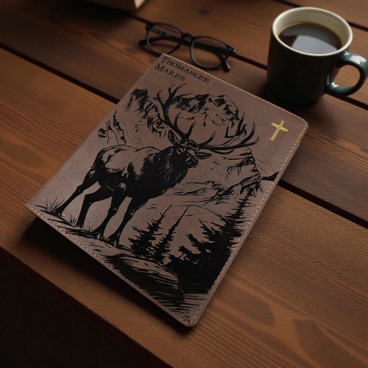 Personalized NIV Journal Bible: Engraved Elk and Custom Name, Lined Wide Margins