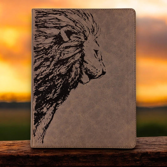 Personalized KJV Bible: Engraved Lion, Wide Margin, Brown Leatherlike
